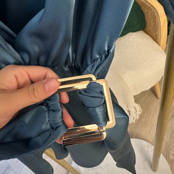 ZARA Jumpsuit SATIN ROMPER Silver BUCKLE - Picture 4 of 9